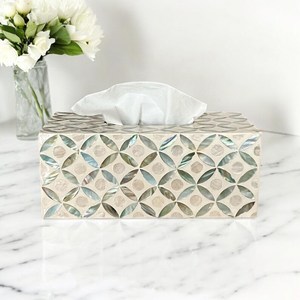 Handmade Mother of Pearl Inlay Lacquer Tissue <b>Box</b> Cover |Coastal Decor | Decorative Tissue Holder Cover, <b>Floral</b> Geometric Design - Product Image 6