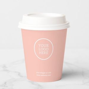 Gobelet en papier blanc à paroi simple de 8 oz avec logo imprimé personnalisé et couvercle compostable en CPLA - Product Image 1