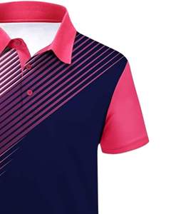 Polo personnalisé pour homme, rose et bleu marine, imprimé rayé, manches courtes, t-shirt de golf respirant en polyester, vêtements décontractés, fabrication OEM sur mesure - Product Image 3