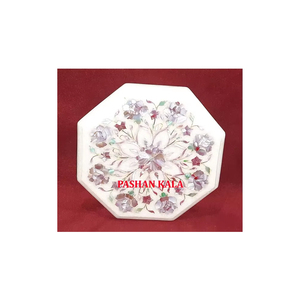 Table basse en incrustation de marbre blanc de forme octogonale avec la meilleure qualité pour la décoration de la maison et du restaurant - Product Image 1
