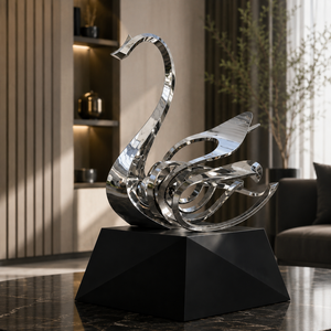 Sculpture Moderne Cygne Argenté en Métal, Décoration de Table de Luxe, Finition Miroir, Art d'Intérieur pour Maison, Bureau, Hôtel, Pièce Maîtresse, Cadeau - Product Image 2