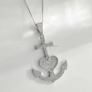 Fully Iced Heart And <b>Cross</b> Pendant With Moissanite Diamonds 925 Silver Hip Hop <b>Chain</b> Pendant For Fashion Jewelry Lovers - Product Image 1