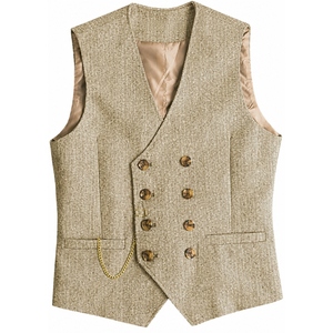 Gilet en tweed croisé sur mesure pour homme, motif chevrons de qualité supérieure, gilet de costume classique et habillé pour affaires et mariages - Product Image 1