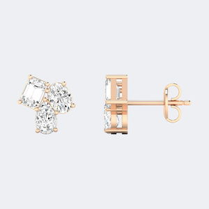 0.90CTW <b>Emerald</b>, Oval, Pear Shape Prong Three Stone Multi <b>Stud</b> - Product Image 6