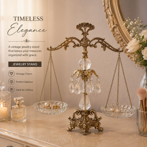 Luxury <b>Crystal</b> Brass Jewelry Stand Balance Scale Display <b>Holder</b> <b>for</b> Earrings Rings <b>Necklaces</b> Bracelets Decorative Home Accent - Product Image 3