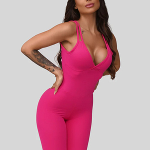 Women's Cross <b>Back</b> Style Yoga Jumpsuit Breathable Butter-Soft Fabric High Waist Quick Dry Gym Fitness One Piece Custom Logo Lace - Product Image 5