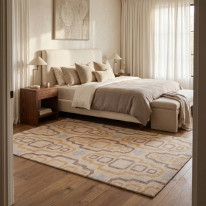 DECORDEC Tapis en laine tufté à la main Golden Link Beige Moutarde, style moderne rétro géométrique, antidérapant, écologique, à poils épais, pour - Product Image 4