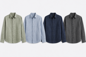 Chemise d'été décontractée pour homme en lin sergé marron, lavée, à manches longues, col rabattu, respirante et infroissable - Product Image 4