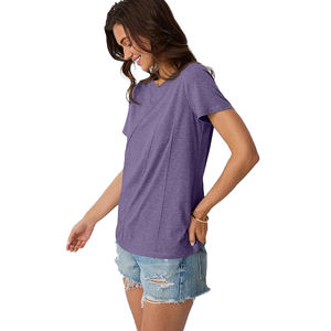 Camisetas Modernas Básicas de Cuello Redondo para Mujer al por Mayor, Viscosa/Poliéster, Estilo Urbano Oversize, Guardarropa de Verano, Colores Personalizados - Product Image 4