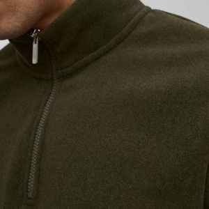 Sweat-shirt en molleton vert olive pour homme, col montant, coupe classique, style décontracté automne, tricoté, manches longues - Product Image 3