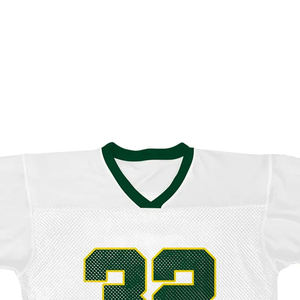 Maillot de football américain personnalisé blanc et vert en mesh, col en V, manches courtes, numéro 32, unisexe adulte, vêtement de sport respirant - Product Image 4