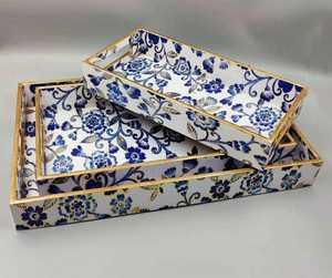 Handmade Bone Inlay Modern Luxury Serving Tray Green Decorative Dishwasher Safe <b>Mirrored</b> Finish for <b>Coffee</b> <b>Table</b> Ottoman - Product Image 6