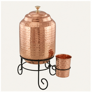 Distributeur d'eau artisanal en cuivre pur avec support, réservoir d'eau martelé ayurvédique pour la maison et le bureau, ensemble de vaisselle, meilleur prix - Product Image 1