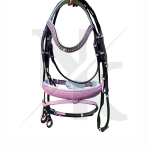 High Quality Leather Pink Glitter Horse Bridle Rhinestone Accents Padded Design Comfortable Fit Customizable <b>Equestrian</b> Use - Product Image 3