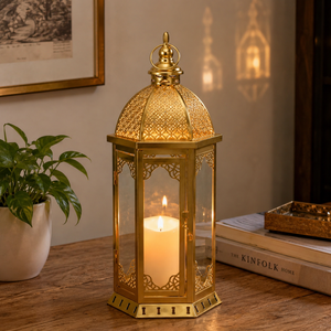 K GOLDEN <b>BRASS</b> Vintage Decorative Handmade Metal Hurricane <b>Lantern</b> Candle Holder Set Rustic for Living Room Patio Home - Product Image 4