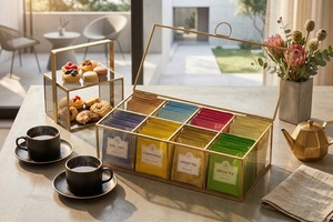 This versatile glass and brass organizer is designed for stylish <b>storage</b> of tea bags jewelry or <b>makeup</b> accessories - Product Image 4