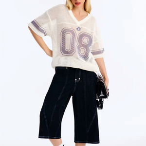 Maillot de football américain surdimensionné pour femme, col en V respirant, imprimé numéros, streetwear, maille à grands trous, logo personnalisé, faible MOQ - Product Image 5