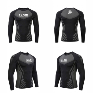 Flair Men's Long Sleeve <b>Compression</b> <b>Shirt</b> <b>Black</b> Quick Dry Slim Fit Sporty O-Neck Printed Geometric Pattern - Product Image 1