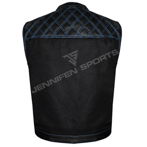 High Quality Diamond Cut Genuine Leather&Canvas Winter Formal Street Wear Motorcycle <b>Vest</b> Slim Sleeveless Design - Product Image 4