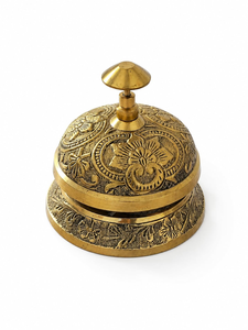 Vintage Solid <b>Brass</b> Service Desk <b>Bell</b> with Floral Engraved Design Hotel Reception Counter Call <b>Bell</b> Restaurant Office Home Decor - Product Image 1