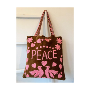 กระเป๋าโท้ทกำมะหยี่ปักลายความรักและความสงบสุขขายดีที่สุด กระเป๋าสะพายเก๋ไก๋สำหรับใช้ในชีวิตประจำวัน - Product Image 5