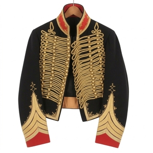 Veste de cérémonie pour homme, style hussard noir et or tressé, avec bordure rouge, pour défilé de fanfare, style napoléonien - Product Image 1