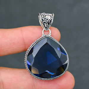 Magnifique pendentif en topaze bleue de Londres, pierre précieuse créée en laboratoire, en forme de cœur, 20x30mm, en argent sterling 925, fait main, style bohème, très demandé - Product Image 2