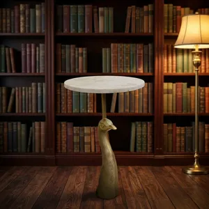 Modern Round <b>Marble</b> <b>Top</b> <b>Side</b> <b>Table</b> with Decorative Ostrich Metal Base Luxury Accent Furniture for Living Room Bedroom Decor - Product Image 2