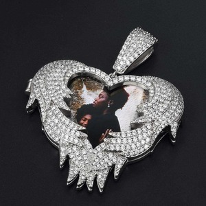 Premium 925 <b>Silver</b> Iced Jewelry VVS Moissanite Diamond Angel Wings Heart Pendant <b>Silver</b> Customizable Pendants <b>Charms</b> - Product Image 1