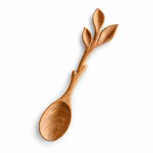Cuillère en bois sculpté de Style rustique fait à la main cuillère de conception de feuille naturelle pour la maison et cadeau prix de gros du Vietnam - Product Image 1