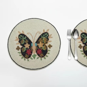 handmade beaded table placemat <b>Mat</b> <b>Mat</b> featuring a butterfly design Butterfly Design Embroidered Dining <b>Mat</b> - Product Image 2