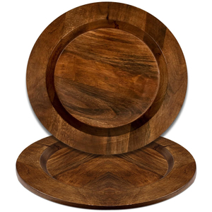 Plato de Madera Natural Redondo Pulido Marrón, Plato para Servir, Vajilla Duradera, Plato para Mesa - Product Image 6