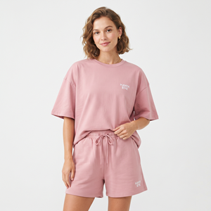Ensemble Jogging d'été personnalisé avec logo, col rond, pour femme, deux pièces, tenue décontractée, t-shirt et short - Product Image 1