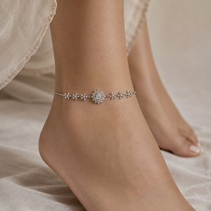925 Sterling Silver Floral Cubic Zirconia <b>Anklet</b> High Polish Delicate Women Jewelry Adjustable Chain Beach Party Gift Daily Wear - Product Image 1