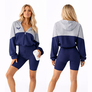 Conjunto Deportivo de 2 Piezas Personalizado para Mujer: Sudadera con Media Cremallera y Pantalones Cortos de Ciclismo, Ropa Deportiva Casual para Gimnasio, Conjunto a Juego para Verano - Product Image 4