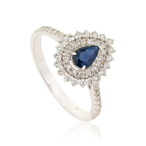 Explore Factory Wholesale Price Blue Sapphire & Diamond Pear Shape Double Cluster <b>Ring</b> Wedding 18K White Gold <b>Statement</b> Jewelry - Product Image 3