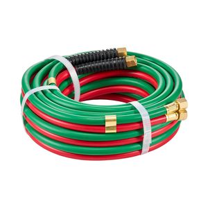 Tubo in gomma ossigeno-acetilene da 1/4 di pollice x 25 piedi con raccordo B F da 9/16"-18, 300 PSI, Grado T, per saldatura e taglio a doppio tubo - Product Image 4