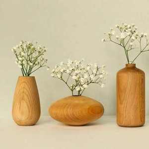 Vase de table en bois fait main, rustique, rond, porte-fleurs, vase décoratif naturel pour la décoration de la maison - Product Image 2