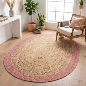 Premium Oval Braided Jute Area Rug in Natural for Scandinavian Living Room - Product Image 5