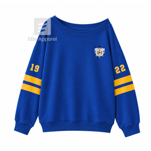 เสื้อสเวตเชิ้ตแบบมีฮู้ดระบายอากาศได้ดีของชมรมซิกมาแกมมาโร พร้อมโลโก้ปักด้านหน้า สีน้ำเงินทอง แขนยาว สำหรับผู้หญิง - Product Image 1