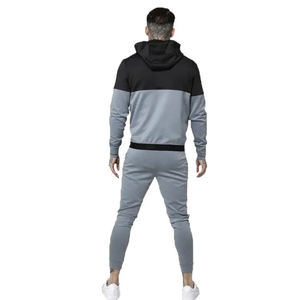 Chándal con Capucha para Hombre, Color Gris y Negro, Bloques de Color, Manga Larga, Cierre de Cremallera, Informal, para Correr, Transpirable, de Poliéster y Algodón, Corte Ajustado - Product Image 2