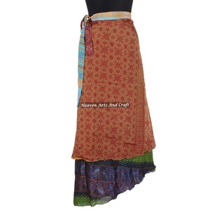 Jupe tour de taille réversible en soie vintage pour femme indienne, nouvelle mode, robe tube en soie vintage exclusive d'Inde - Product Image 6