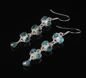 Natural Blue Topaz <b>Dangle</b> <b>Earrings</b> 925 Sterling <b>Silver</b> Handmade Blue Gemstone Jewelry Wholesale Elegant Drop <b>Earrings</b> for Women - Product Image 3
