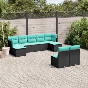 Conjunto de Sofá de Jardín de Ratán PE Negro y Azul con Acero con Recubrimiento en Polvo, Muebles de Exterior Elegantes - Product Image 1