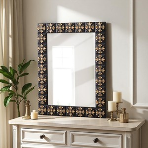 Wholesale Acacia Wood Wall <b>Mirror</b> with Carved Design - Product Image 6
