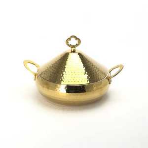 Gold Polished Metal Serving <b>Bowl</b> <b>with</b> Domed Glass <b>Lid</b> - Product Image 3