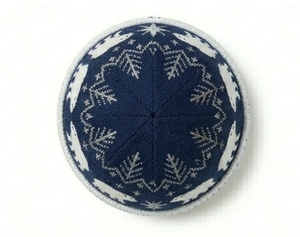 Unisex Knit <b>Beanie</b> Hat With Polar Bear And Snowflake Pattern <b>Navy</b> Blue Winter Cap For Adults 56-58CM Head Circumference - Product Image 4