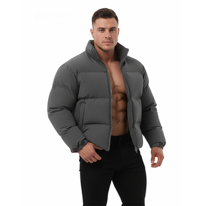เสื้อแจ็คเก็ตพัฟเฟอร์สีเทาสำหรับผู้ชาย คอสูง อุ่นหนาสำหรับฤดูหนาว ทรงเข้ารูป ซิปหน้า สไตล์ลำลอง เหมาะสำหรับใส่เที่ยวข้างนอกและสตรีทแวร์ - Product Image 1