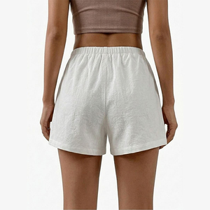 <b>White</b> Cotton Knitted Drawstring Casual Yoga Gym Shorts Women Elastic Waist Loose Fit <b>Summer</b> Lounge - Product Image 3