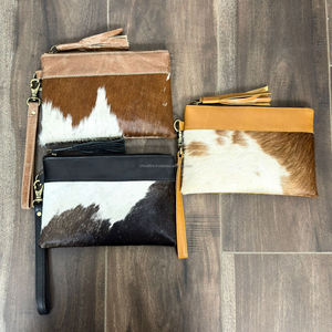 Hair On Cowhide Leather Tassel Zipper Wallet Purse for Women Western Real Genuine Leather Card Holder Clutch With Hand <b>Wristlet</b> - Product Image 5